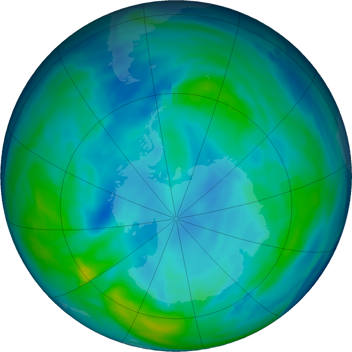 Antarctic ozone map for 23 May 2019